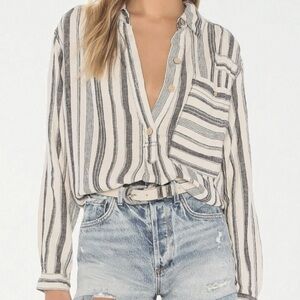 🌻NEW w/tags Free People We The Free Summer Breeze Stripe Popover Shirt Size S